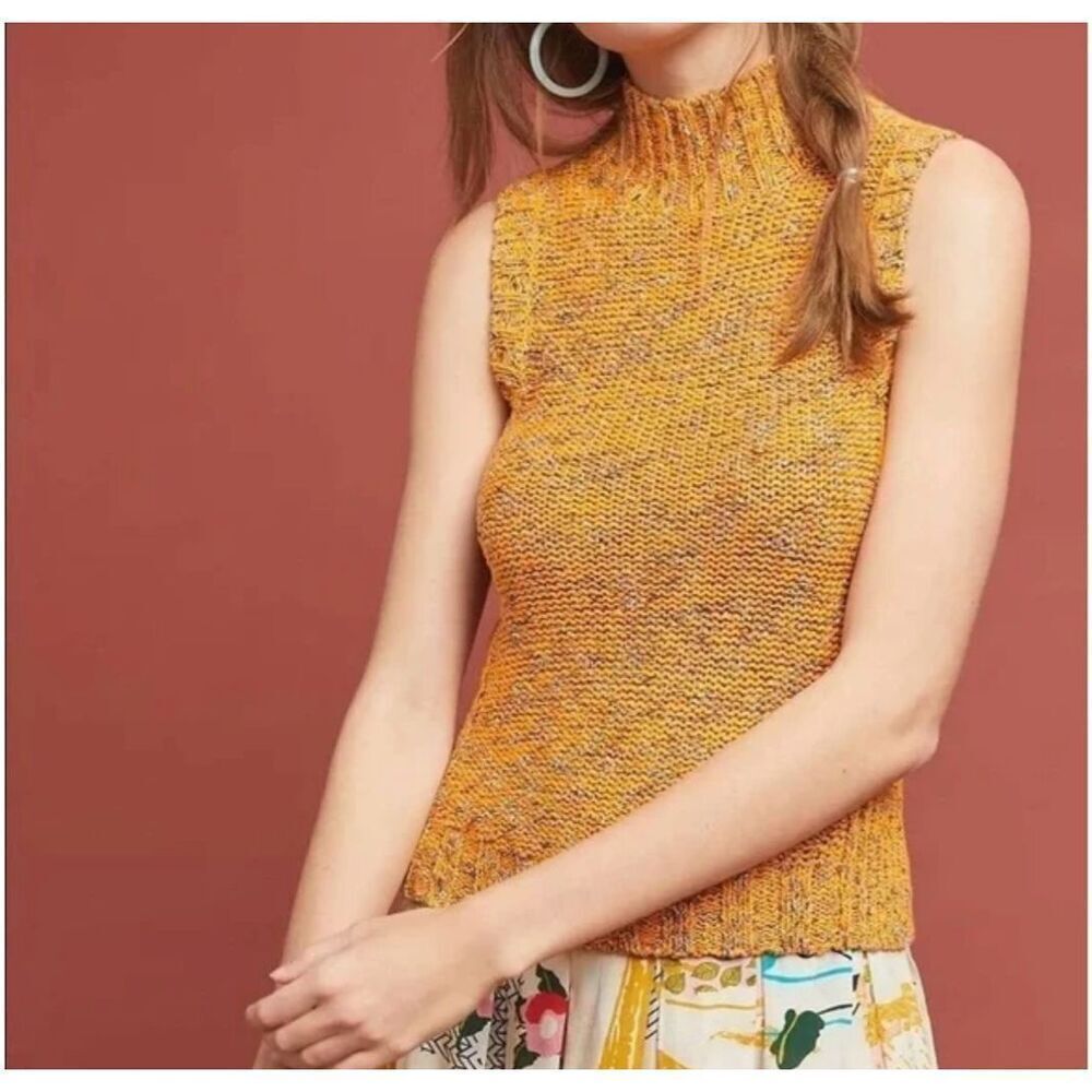 By Anthropologie Sunrise Sweater Tank Vest Womens Large Chunky Knit Mock Design